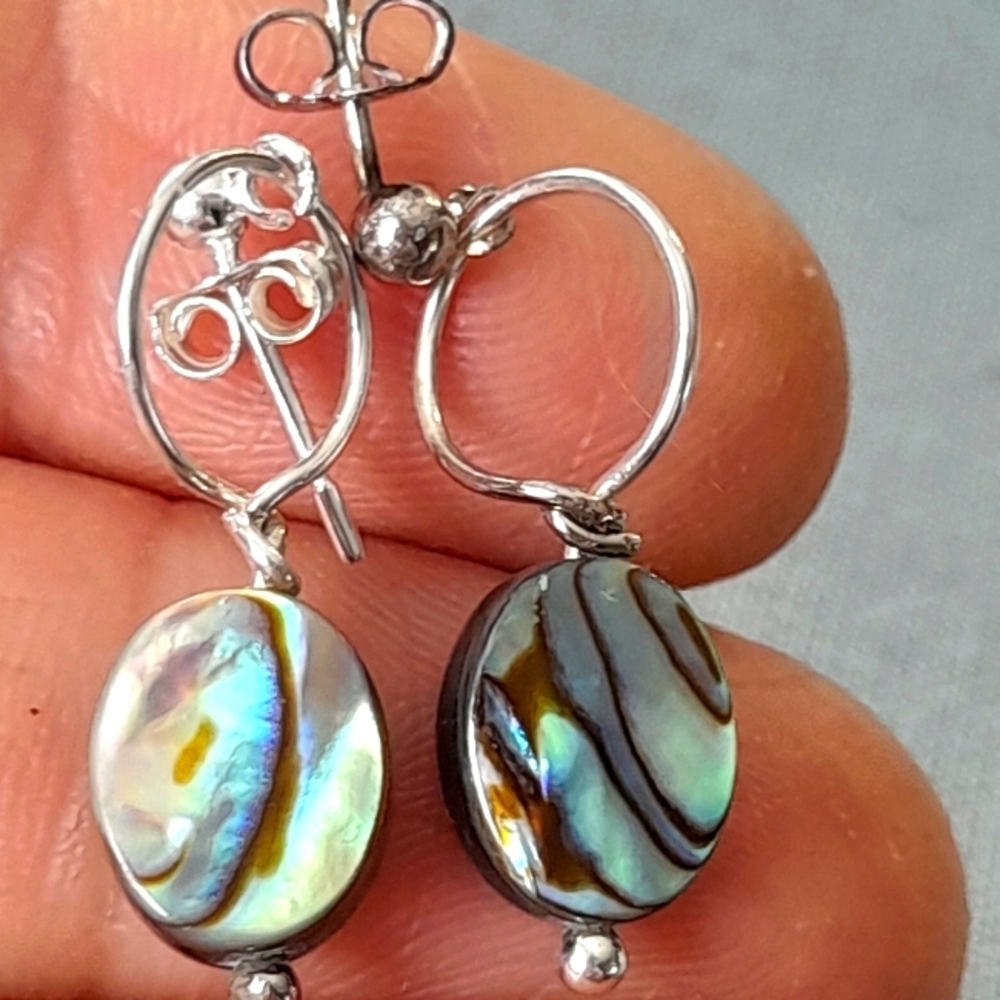 925 Sterling Silver Abalone Pierce Post Earrings - Picture 3 of 5